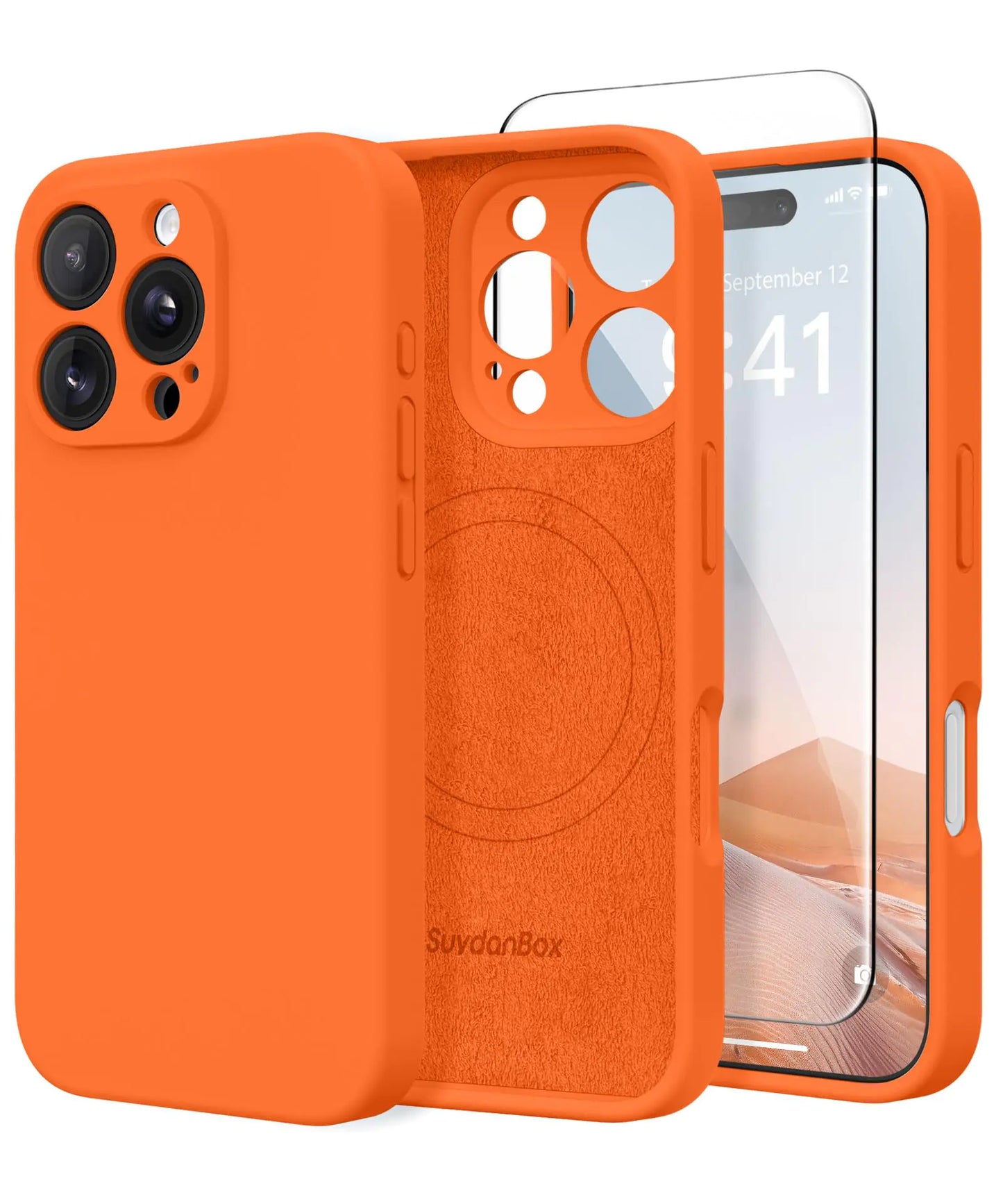 Magnetic for iPhone 16 Pro Case, Compatible with MagSafe, [Full Camera Protection][2 Screen Protectors] Silicone Shockproof Protective Phone Case for iPhone 16 Pro 6.3", Neon Orange