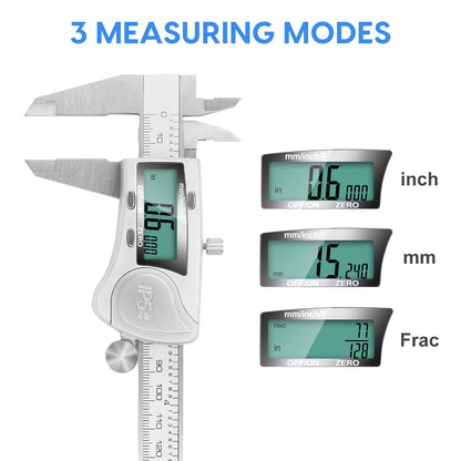 Digital Caliper Measuring Tool, Stainless Steel Vernier Caliper Digital Micrometer with Large LCD Screen, Easy Switch from Inch Metric Fraction, 6 Inch Caliper Tool for DIY/Household