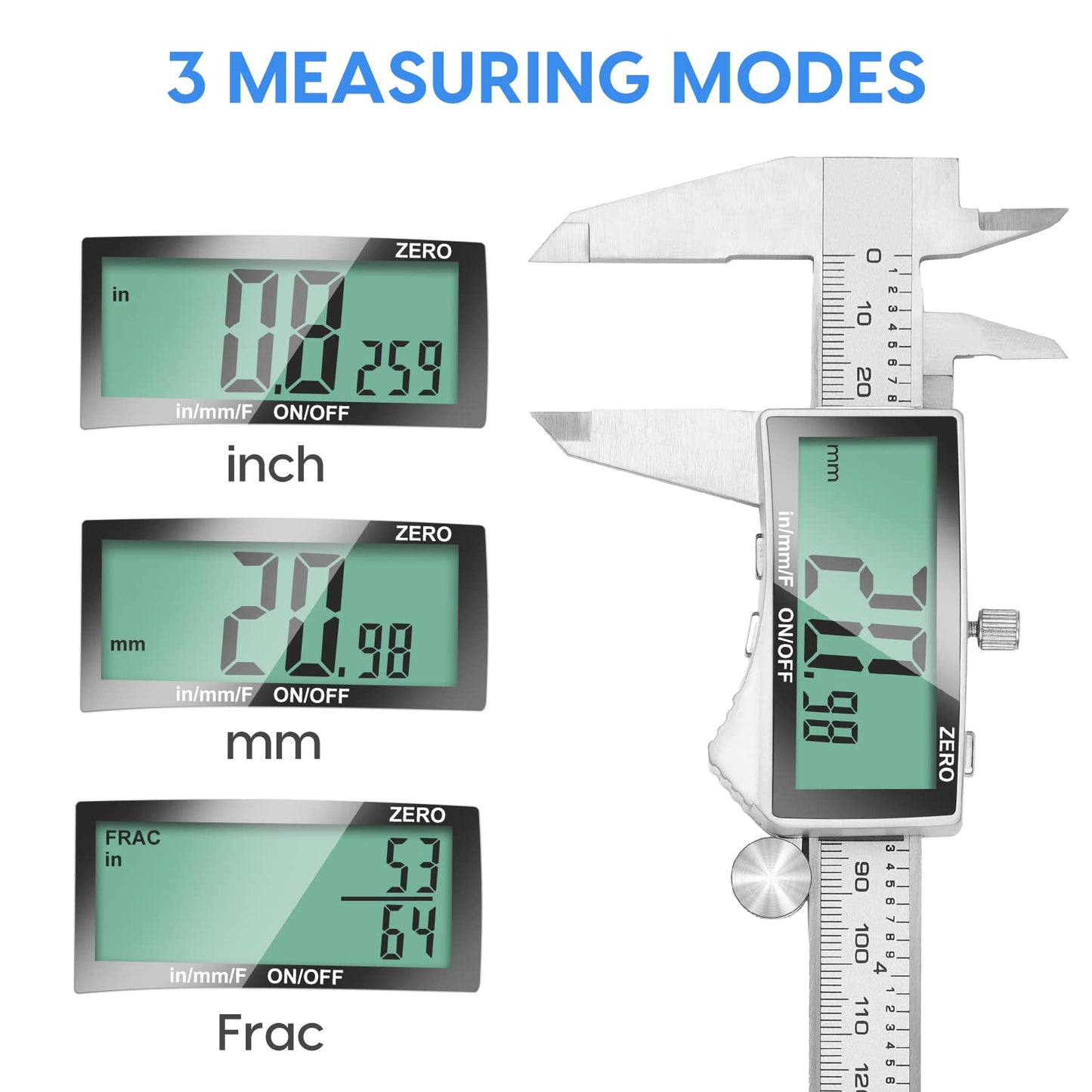 Digital Caliper Measuring Tool, Stainless Steel Vernier Caliper Digital Micrometer with Large LCD Screen, Easy Switch from Inch Metric Fraction, 6 Inch Caliper Tool for DIY/Household