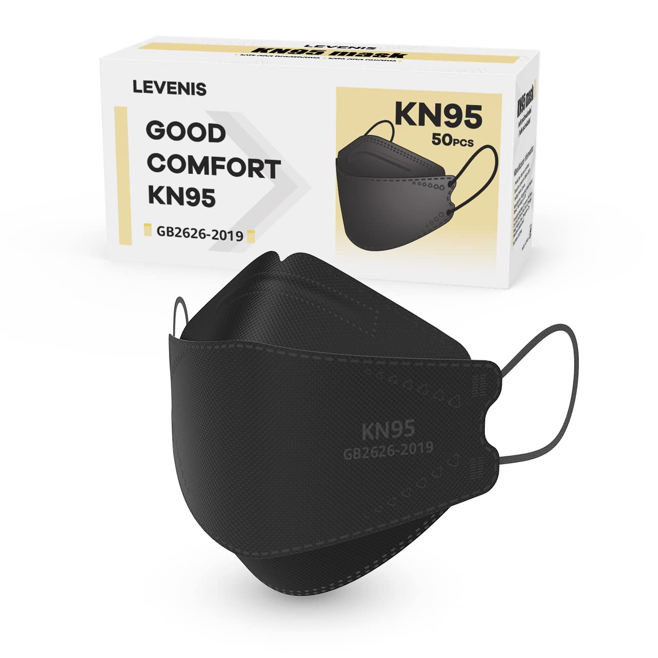 LEVENIS KN95 Face Masks 100 Pack, Breathable Comfortable and Disposable KN95 Mask, Black