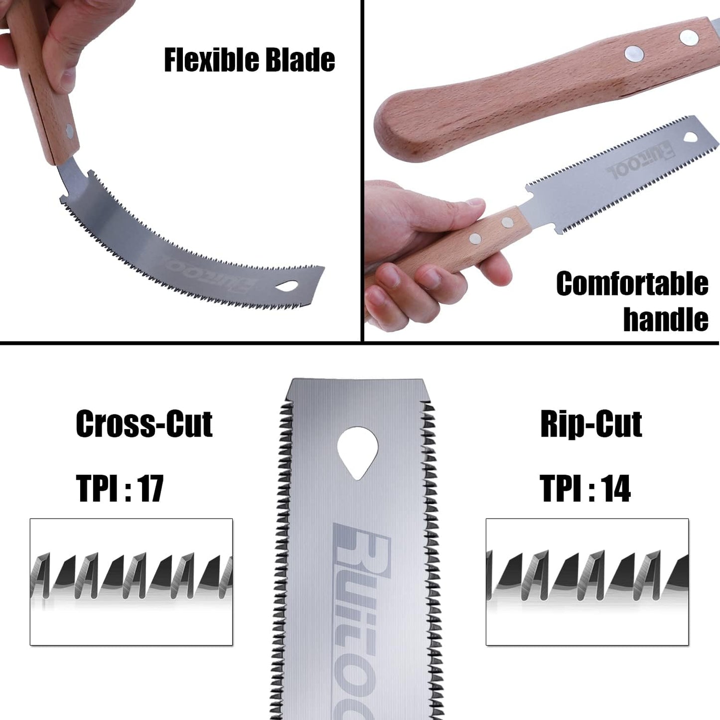 RUITOOL Japanese Hand Saw 6 Inch Double Edge Sided Pull Saw Ryoba SK5 Flexible Blade 14/17 TPI Flush Cut Beech Handle Wood Saw for Woodworking Tools