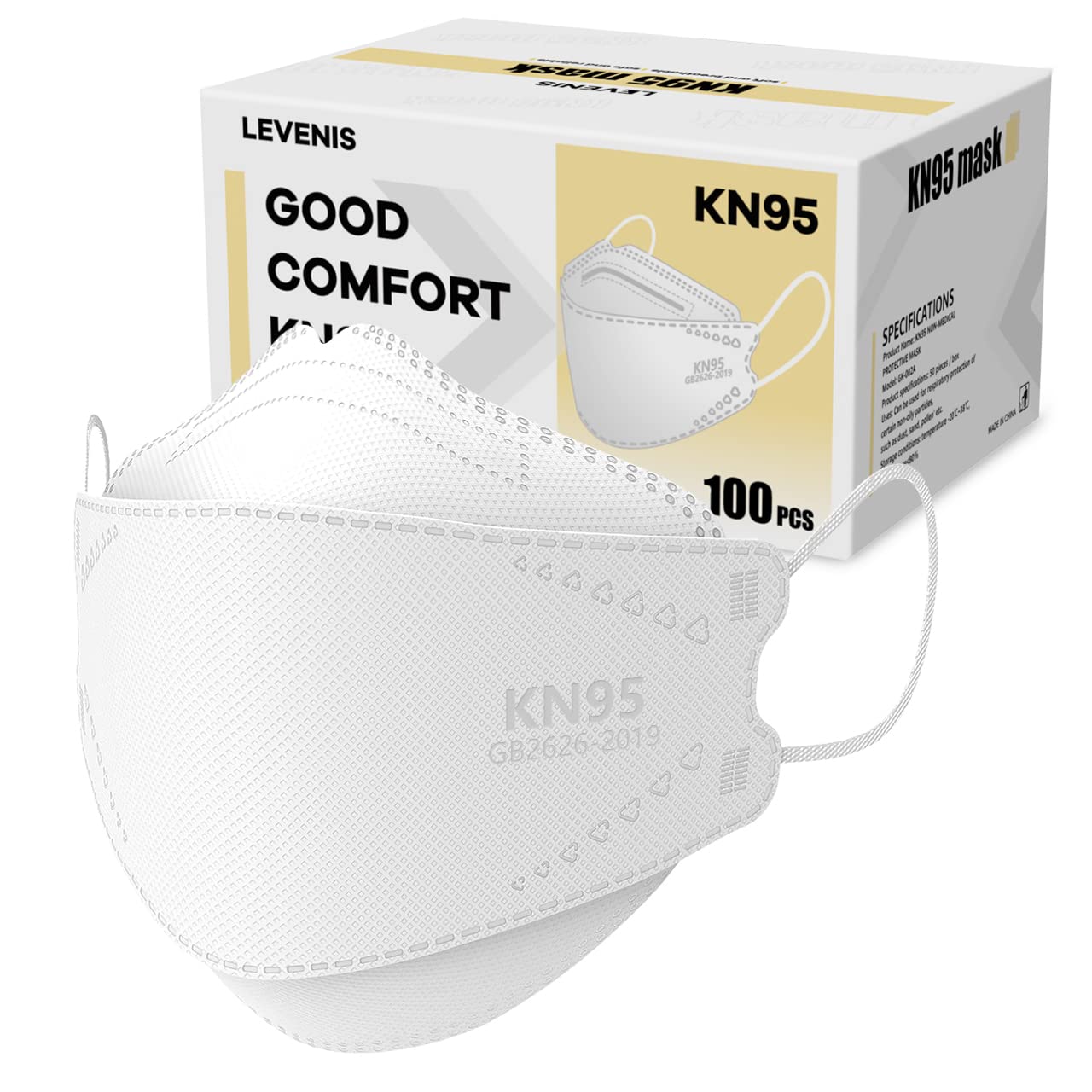 LEVENIS KN95 Face Masks 100 Pack, Breathable Comfortable and Disposable KN95 Mask, Black