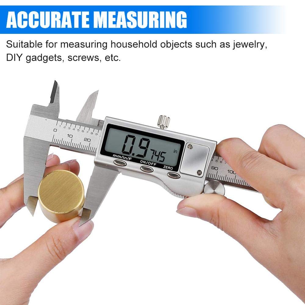 Digital Caliper Measuring Tool, Stainless Steel Vernier Caliper Digital Micrometer with Large LCD Screen, Easy Switch from Inch Metric Fraction, 6 Inch Caliper Tool for DIY/Household