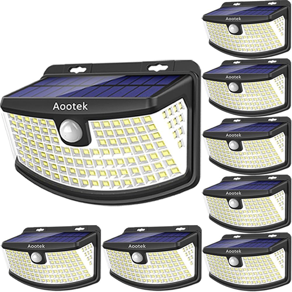 Aootek Solar Motion Sensor Lights 120 LEDs with Lights Reflector,270 Degree Wide Angle, IP65 Waterproof, Step Lights for Front Door, Yard, Garage, Deck(2-Pack)