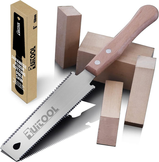 RUITOOL Japanese Hand Saw 6 Inch Double Edge Sided Pull Saw Ryoba SK5 Flexible Blade 14/17 TPI Flush Cut Beech Handle Wood Saw for Woodworking Tools