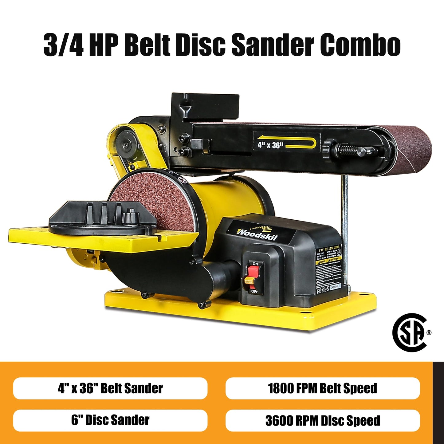 4.5-Amp Belt Disc Sander Combo, 4 x 36 in. Belt and 6 in. Disc Sander with 3/4HP Motor, Belt Sander for Woodworking with Base, Bench Sander Upgraded Model