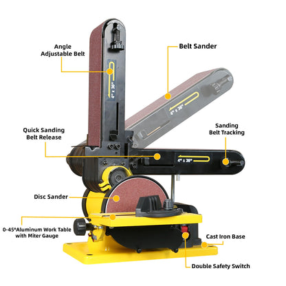 4.5-Amp Belt Disc Sander Combo, 4 x 36 in. Belt and 6 in. Disc Sander with 3/4HP Motor, Belt Sander for Woodworking with Base, Bench Sander Upgraded Model