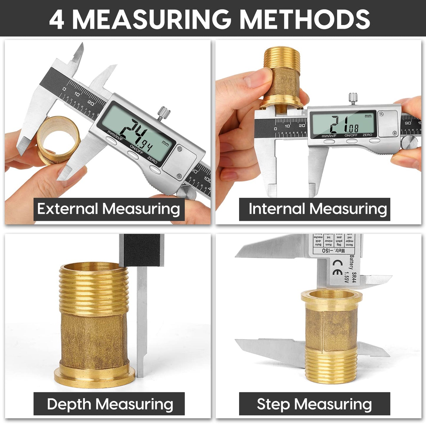 Digital Caliper Measuring Tool, Stainless Steel Vernier Caliper Digital Micrometer with Large LCD Screen, Easy Switch from Inch Metric Fraction, 6 Inch Caliper Tool for DIY/Household