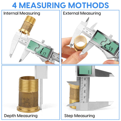 Digital Caliper Measuring Tool, Stainless Steel Vernier Caliper Digital Micrometer with Large LCD Screen, Easy Switch from Inch Metric Fraction, 6 Inch Caliper Tool for DIY/Household