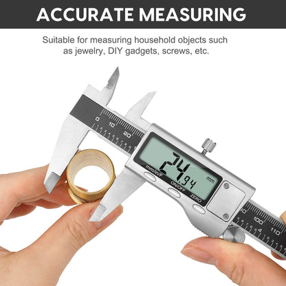 Digital Caliper Measuring Tool, Stainless Steel Vernier Caliper Digital Micrometer with Large LCD Screen, Easy Switch from Inch Metric Fraction, 6 Inch Caliper Tool for DIY/Household