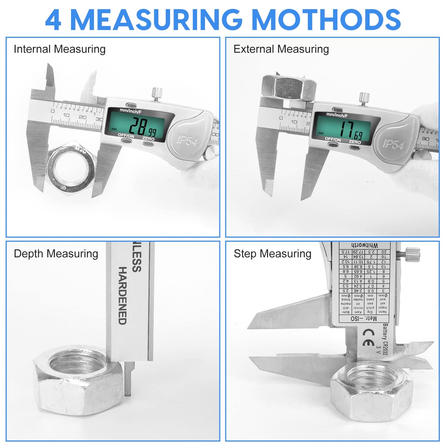 Digital Caliper Measuring Tool, Stainless Steel Vernier Caliper Digital Micrometer with Large LCD Screen, Easy Switch from Inch Metric Fraction, 6 Inch Caliper Tool for DIY/Household