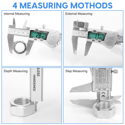 Digital Caliper Measuring Tool, Stainless Steel Vernier Caliper Digital Micrometer with Large LCD Screen, Easy Switch from Inch Metric Fraction, 6 Inch Caliper Tool for DIY/Household