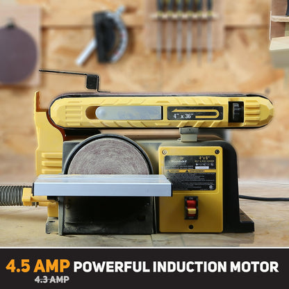 4.5-Amp Belt Disc Sander Combo, 4 x 36 in. Belt and 6 in. Disc Sander with 3/4HP Motor, Belt Sander for Woodworking with Base, Bench Sander Upgraded Model