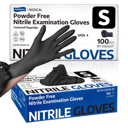 Disposable Nitrile Gloves, Chemical Resistant, Powder-Free Latex-Free, Food Safe, Medical Exam Gloves, Black 100 Pcs