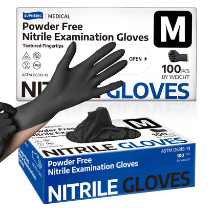 Disposable Nitrile Gloves, Chemical Resistant, Powder-Free Latex-Free, Food Safe, Medical Exam Gloves, Black 100 Pcs