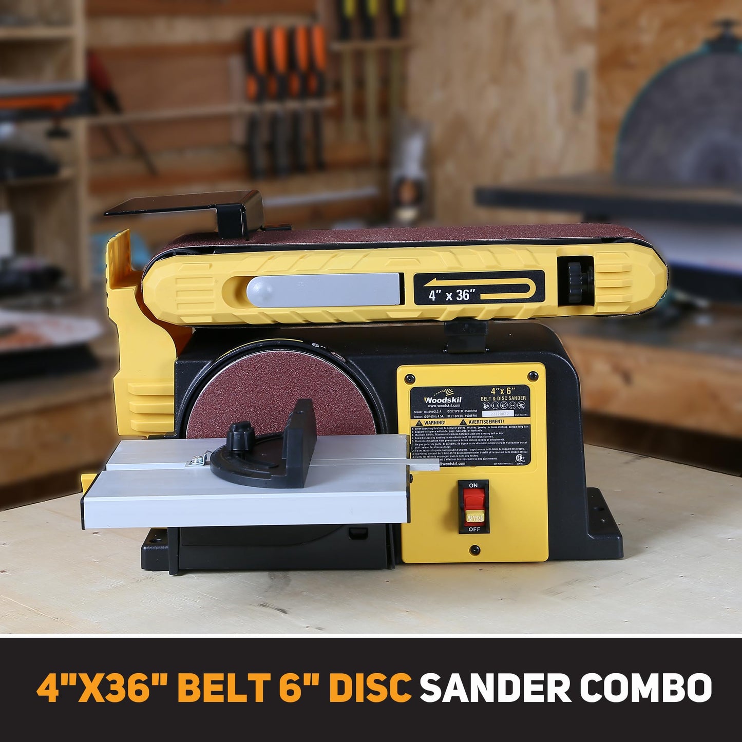 4.5-Amp Belt Disc Sander Combo, 4 x 36 in. Belt and 6 in. Disc Sander with 3/4HP Motor, Belt Sander for Woodworking with Base, Bench Sander Upgraded Model