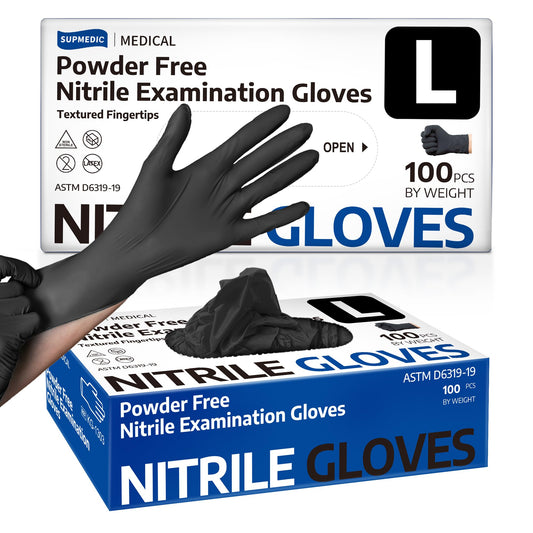 Disposable Nitrile Gloves, Chemical Resistant, Powder-Free Latex-Free, Food Safe, Medical Exam Gloves, Black 100 Pcs