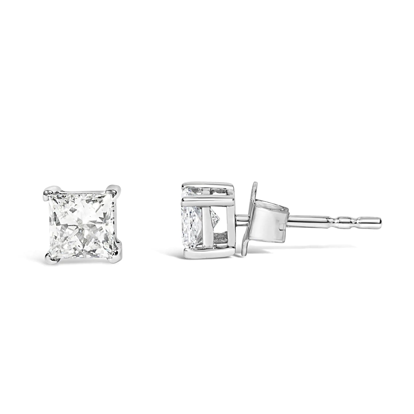 14K White Gold Princess Cut Lab-Grown Diamond Solitaire Stud Earrings (F-G Color, VS2-SI1 Clarity)