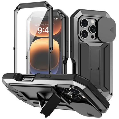 Compatible with iPhone 16 Plus Case with Screen Camera Protector KickRugged Military Metal Heavy Duty Waterproof Case with Screen Protector Slide Camera Cover for Man Outdoor (Black)