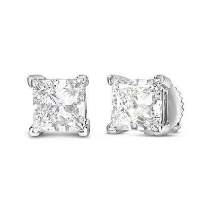 14K White Gold Princess Cut Lab-Grown Diamond Solitaire Stud Earrings (F-G Color, VS2-SI1 Clarity)