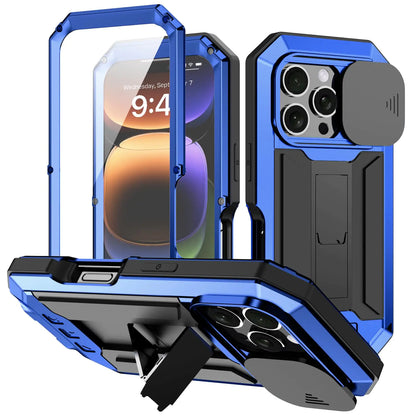 Compatible with iPhone 16 Plus Case with Screen Camera Protector KickRugged Military Metal Heavy Duty Waterproof Case with Screen Protector Slide Camera Cover for Man Outdoor (Black)